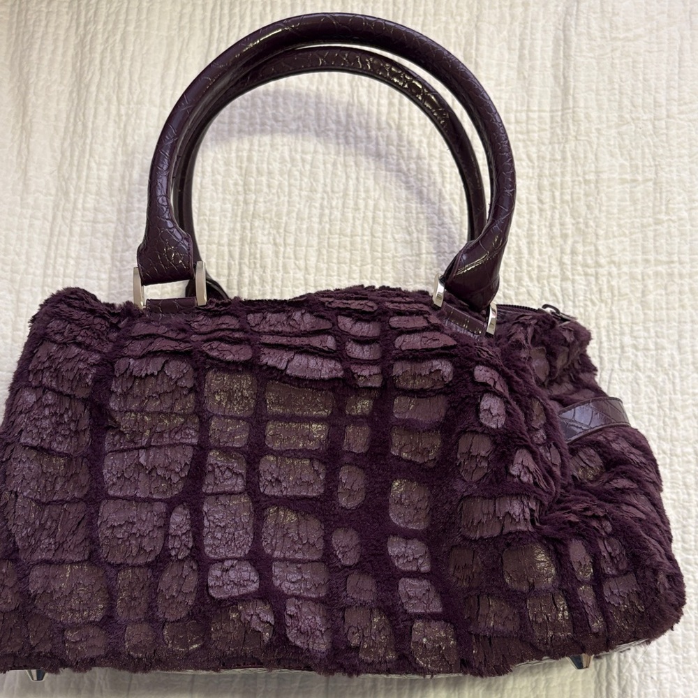 Dennis Basso Purple Faux Fur Tote Bag w/Handles & Detachable Shoulder Strap